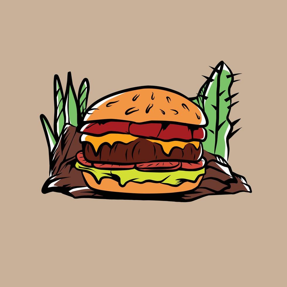 burger vector illustration is suitable for t-shirt branding, advertising and other uses