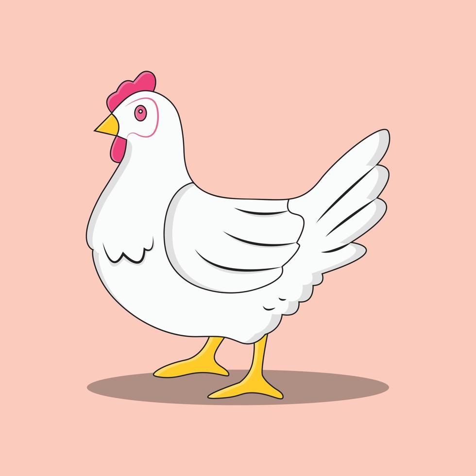 Cute white chicken in flat illustration vector