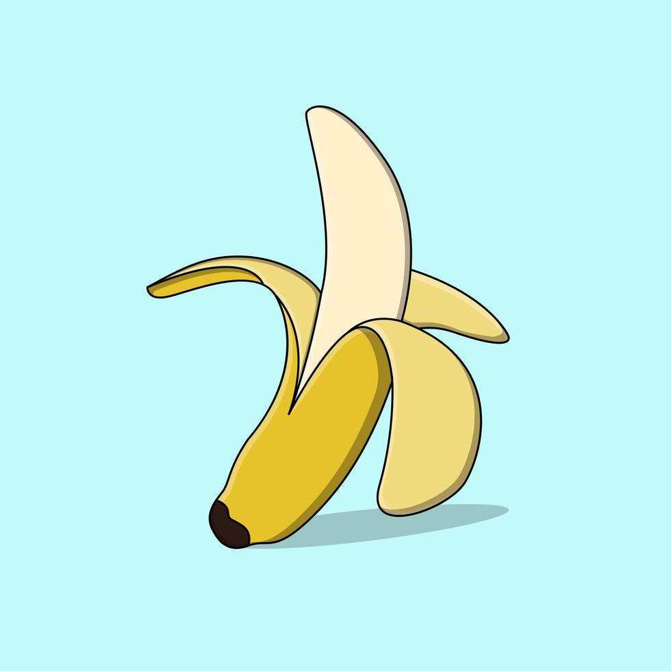 Half peeled banana in flat illustration vector