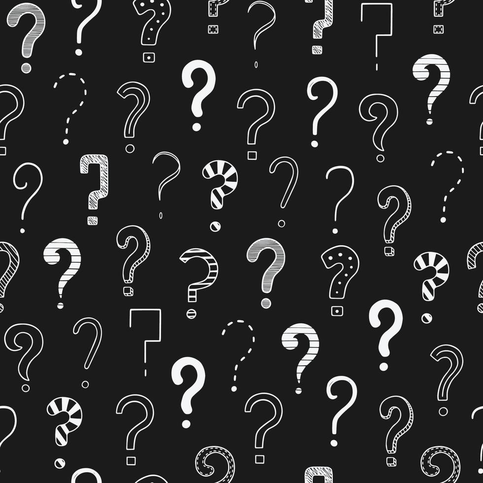 Hand drawn seamless pattern of question marks doodle. Different interrogation signs in sketch style.  Vector illustration.