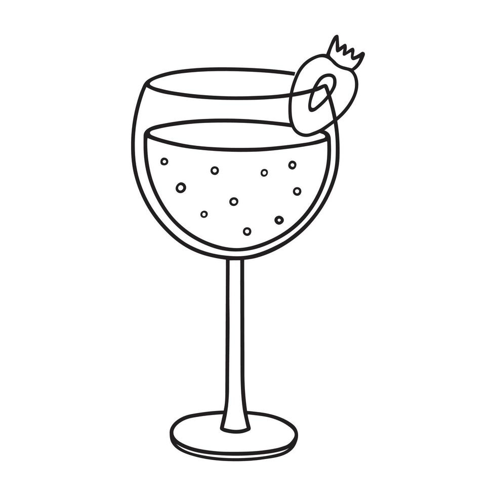 Hand drawn tropical exotic cocktail doodle.  Summer alcoholic drink in sketch style.  Vector illustration isolated on white background.