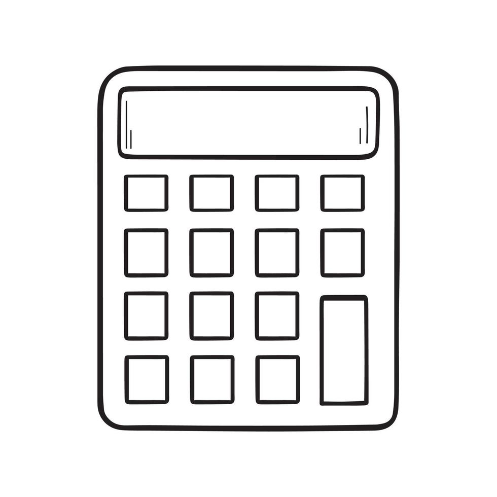 Hand drawn calculator doodle.  School and office stationery in sketch style.  Vector illustration isolated on white background