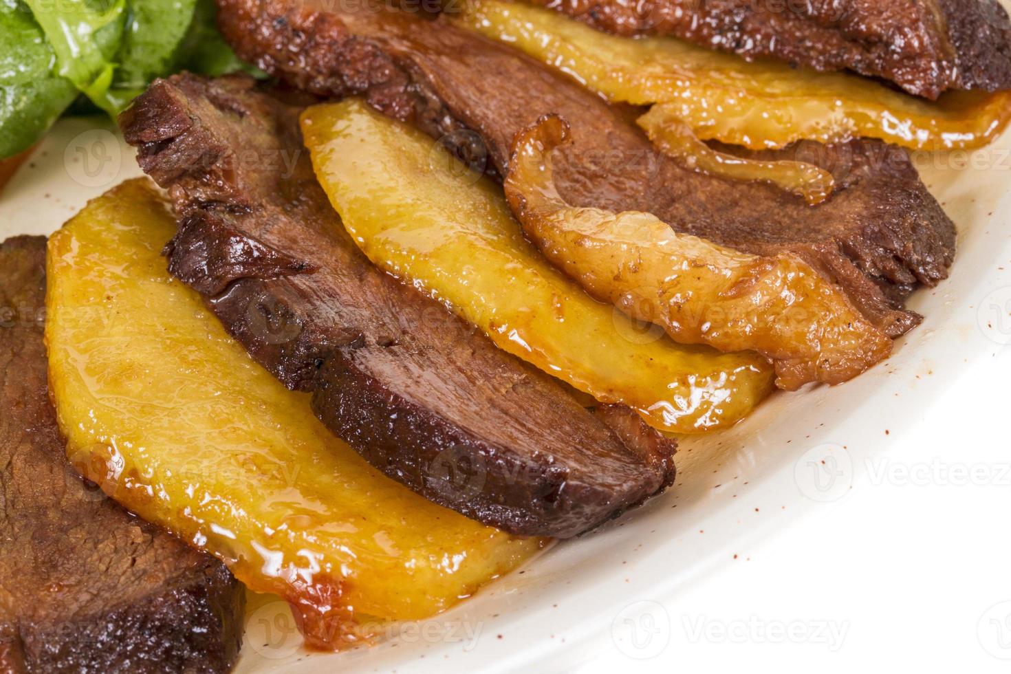 duck fillet, mashed potatoes seasoned with truffle oil, fig and aniseed sauce photo