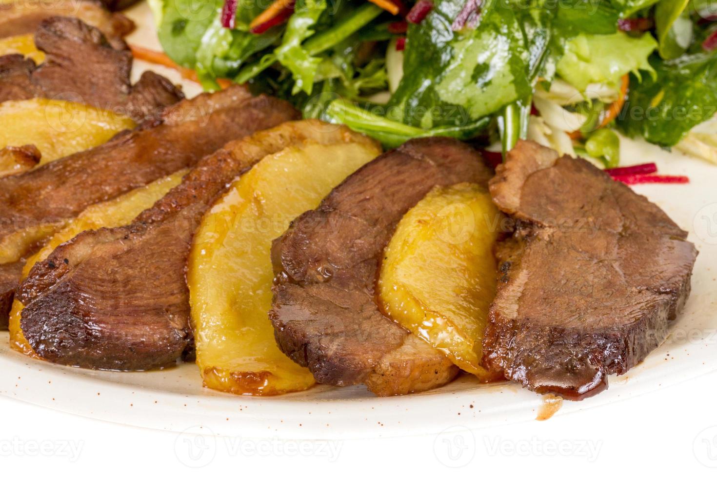 duck fillet, mashed potatoes seasoned with truffle oil, fig and aniseed sauce photo