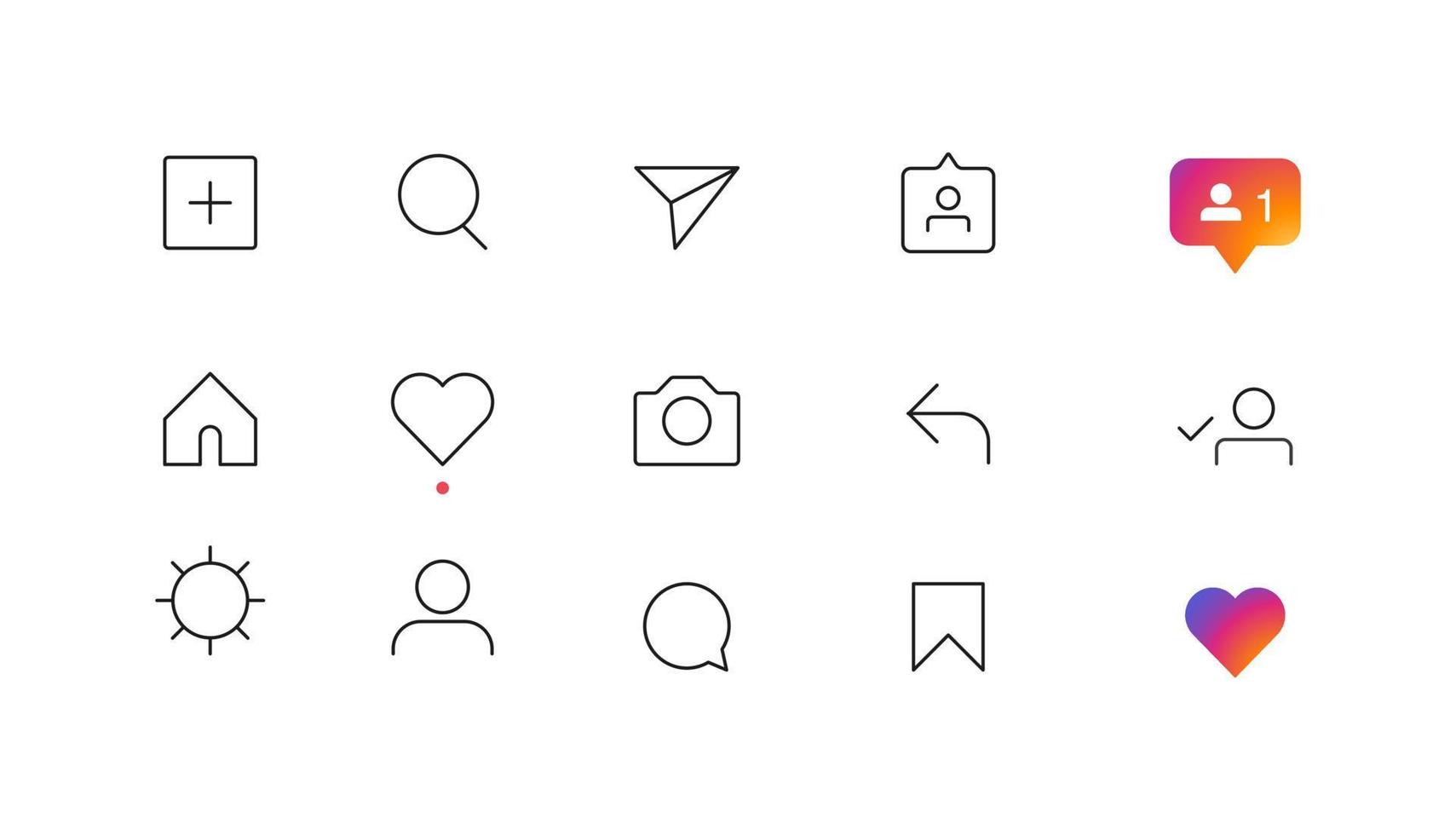 Website line icons social media icons user. Stories user button, symbol, sign, like, follower, comment vector illustration