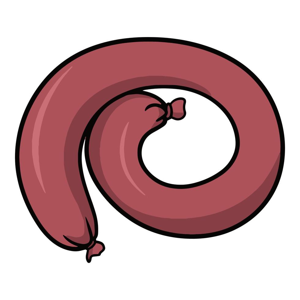 Delicious Smoked red sausage rolled into a ring, vector cartoon illustration on a white background