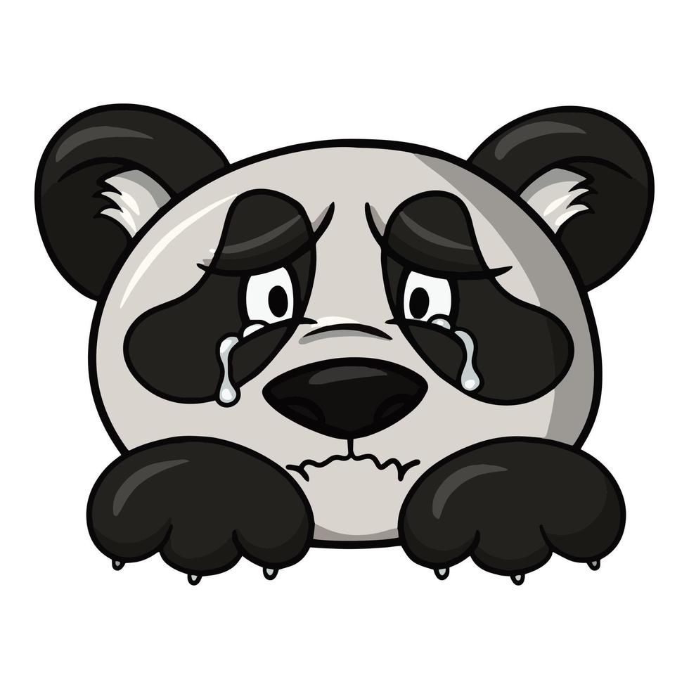 Sad panda character, panda crying, animal emotions, vector illustration on white background