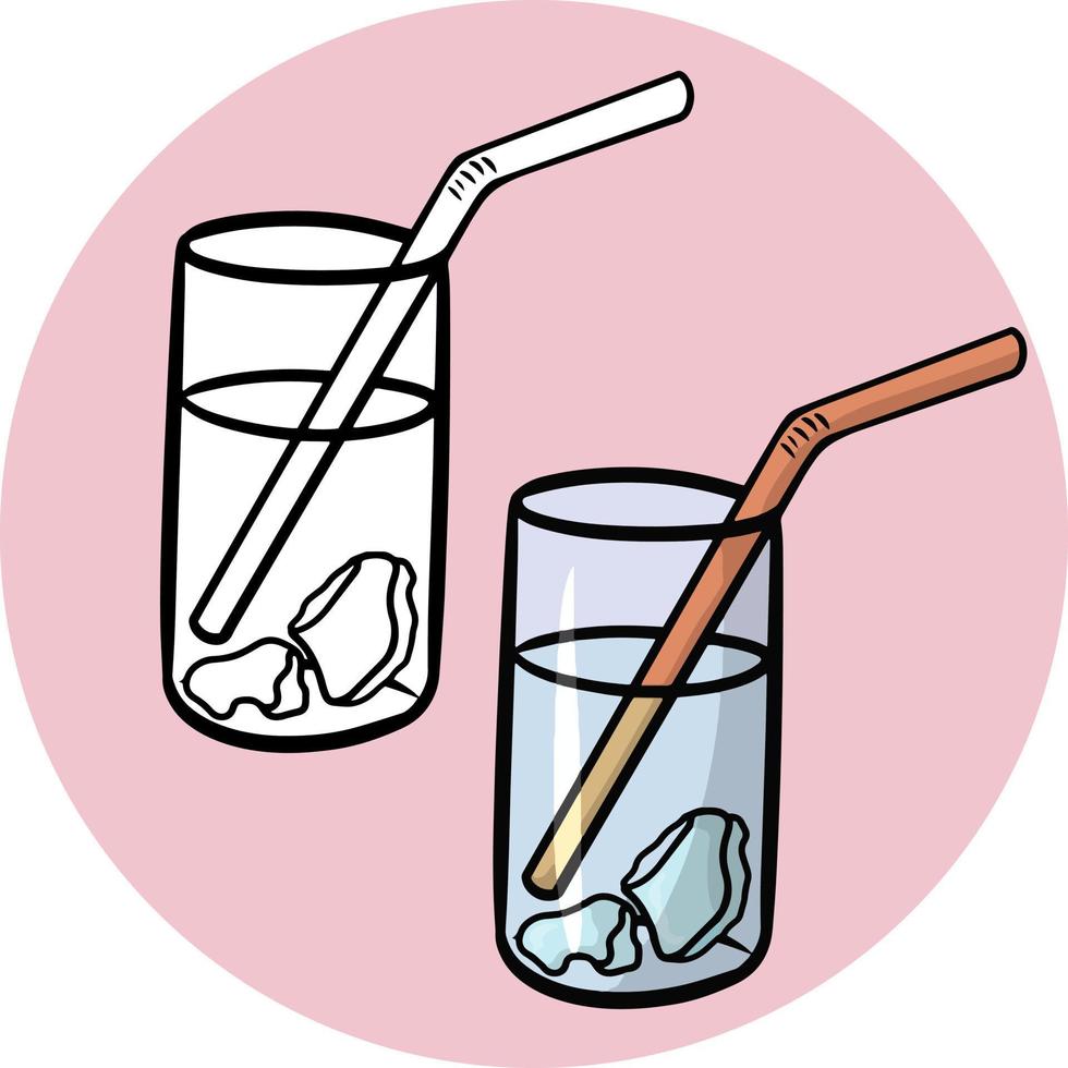 un conjunto de imágenes de color y croquis, un vaso de vidrio alto con agua y un conjunto de imágenes de color y croquis, un vaso de vidrio alto con agua y