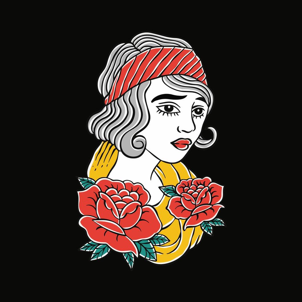 mujer con ilustración de flores vector