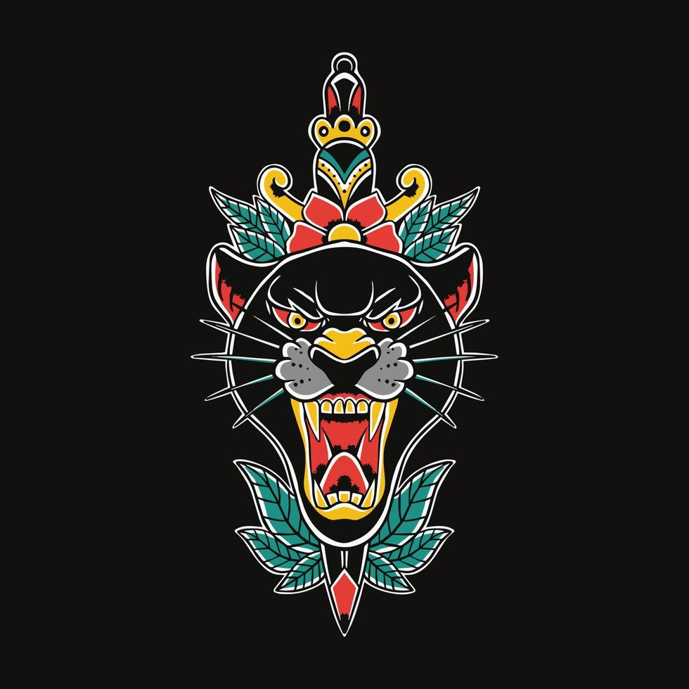 panther sword tattoo illustration vector