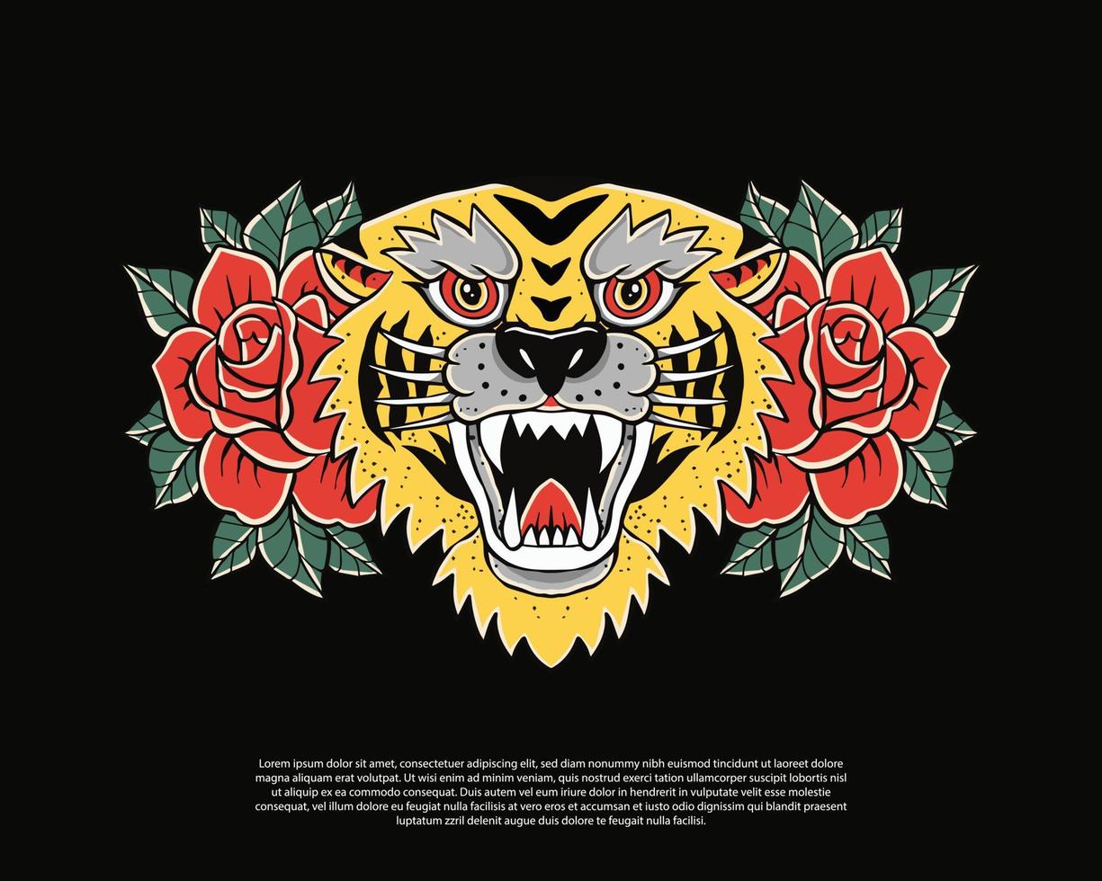 cabeza de un tigre con ilustración de flores vector
