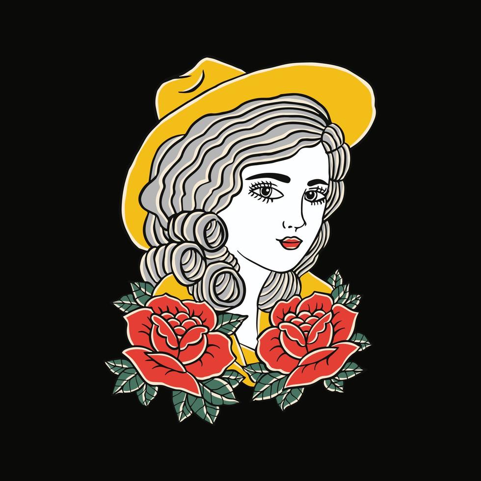 mujer con ilustración de flores vector