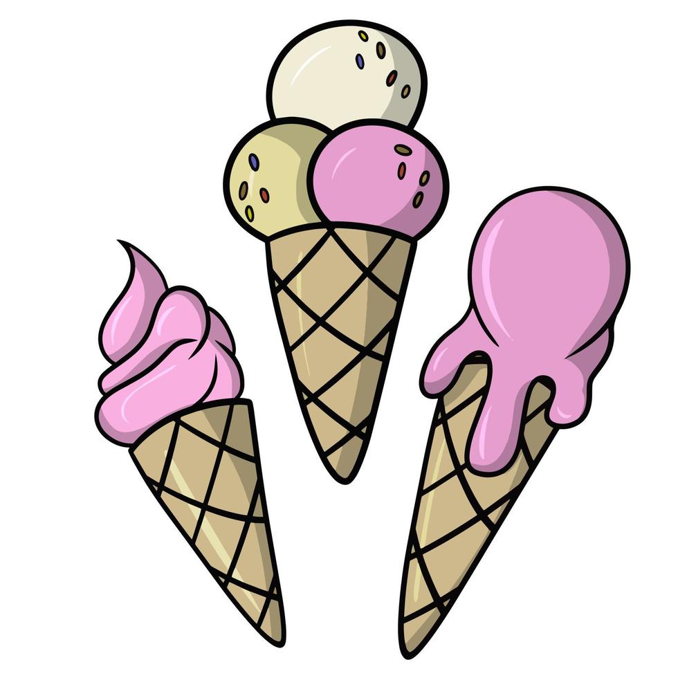 A set of delicious fruit ice cream in cartoon style, vector illustration isolated on a white background