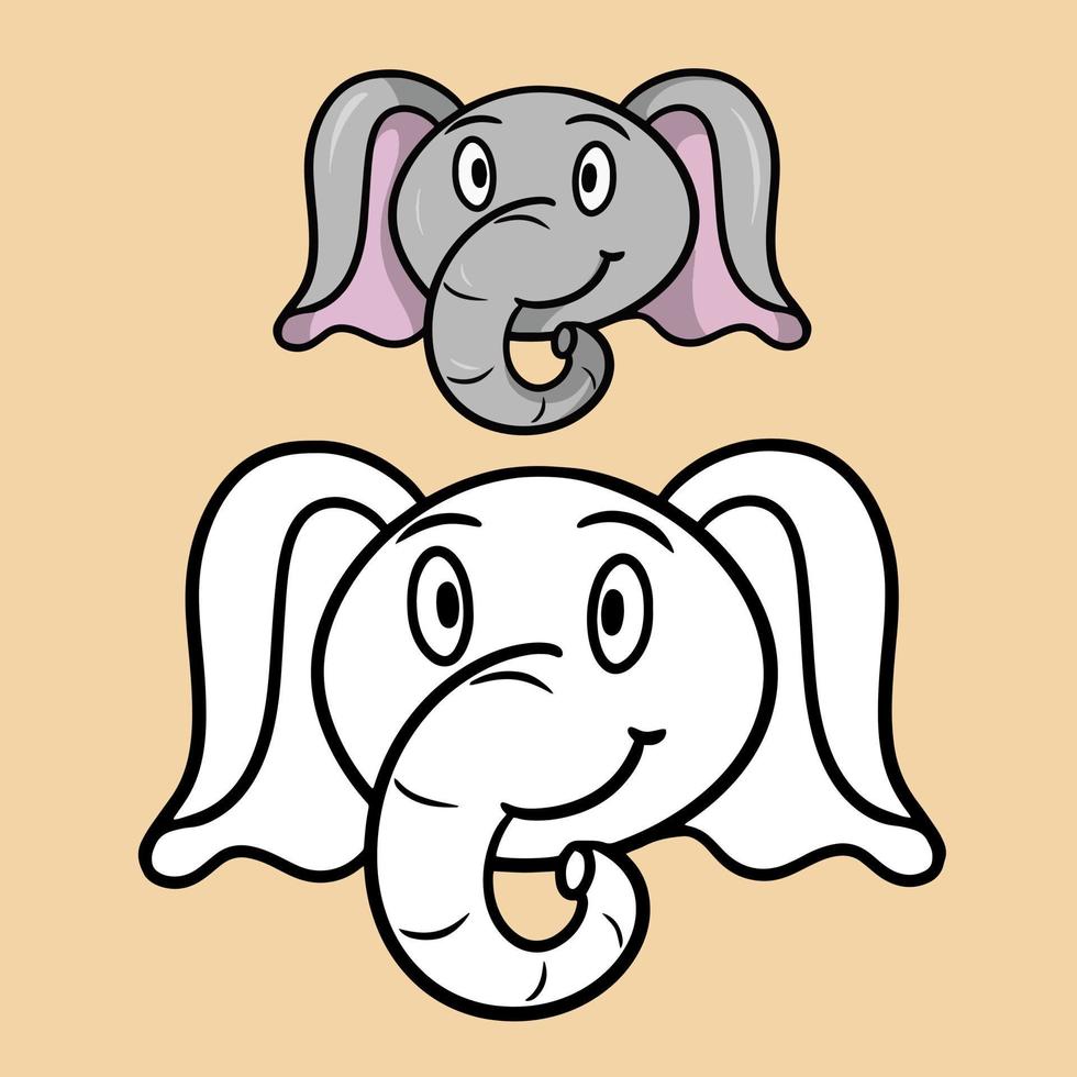 un conjunto de imágenes en color y bocetos, un libro para colorear. pequeño elefante lindo, emociones de elefante de dibujos animados, ilustración vectorial sobre fondo blanco vector