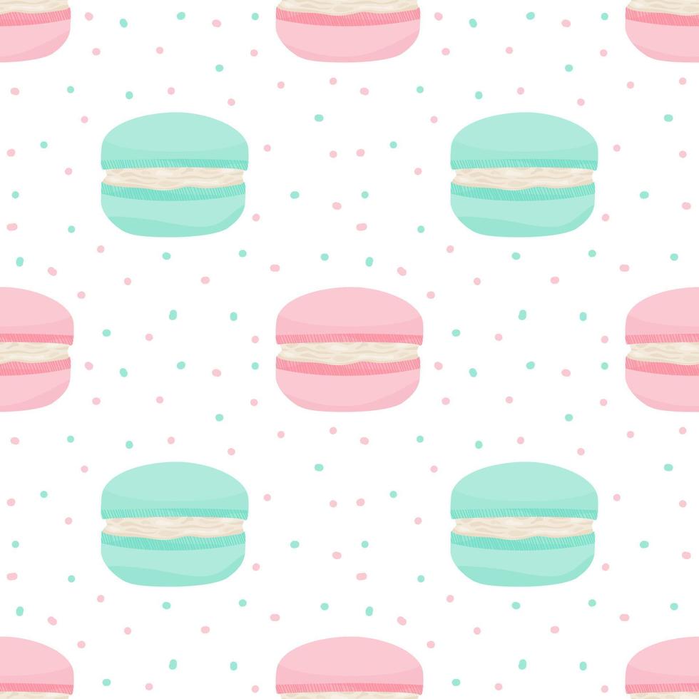 Pastel macarons with seamless patterns. Wrapping paper. vector