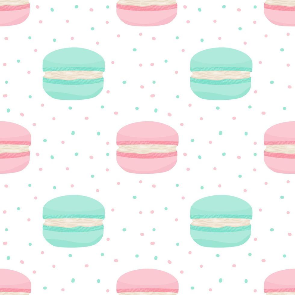 Pastel macarons with seamless patterns. Wrapping paper. vector