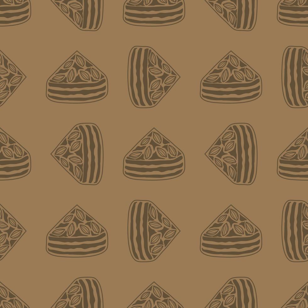 Seamless pattern with almond brownies. Wrapping paper and packaging patterns. Kraft paper pattern. Hand drawn lines. vector