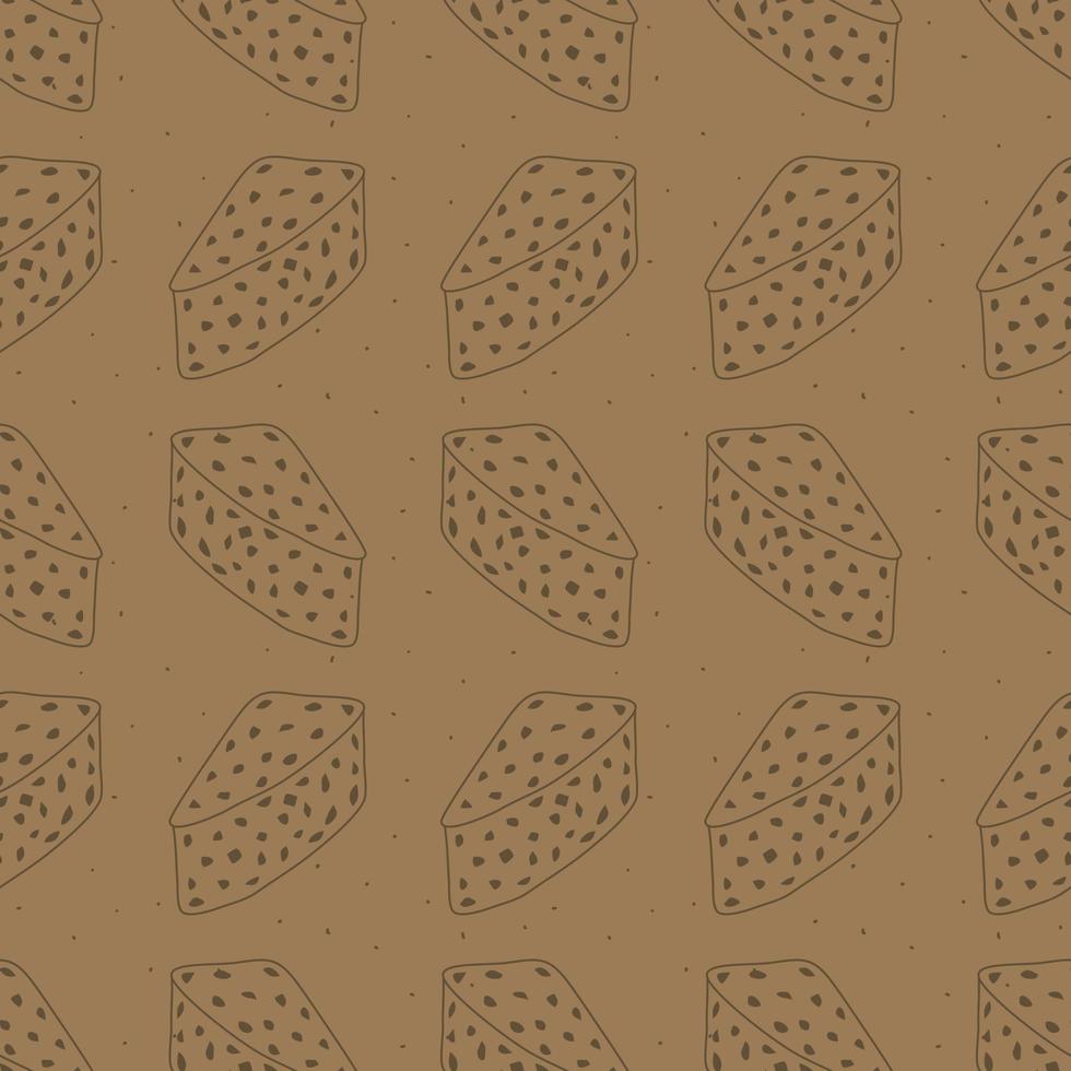 Seamless pattern with a piece of cake. Wrapping paper and packaging patterns. Kraft paper pattern. Hand drawn lines. vector