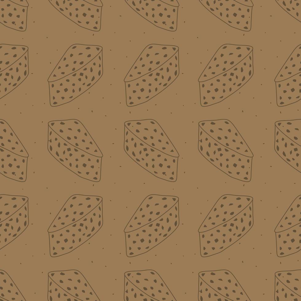 Seamless pattern with a piece of cake. Wrapping paper and packaging patterns. Kraft paper pattern. Hand drawn lines. vector