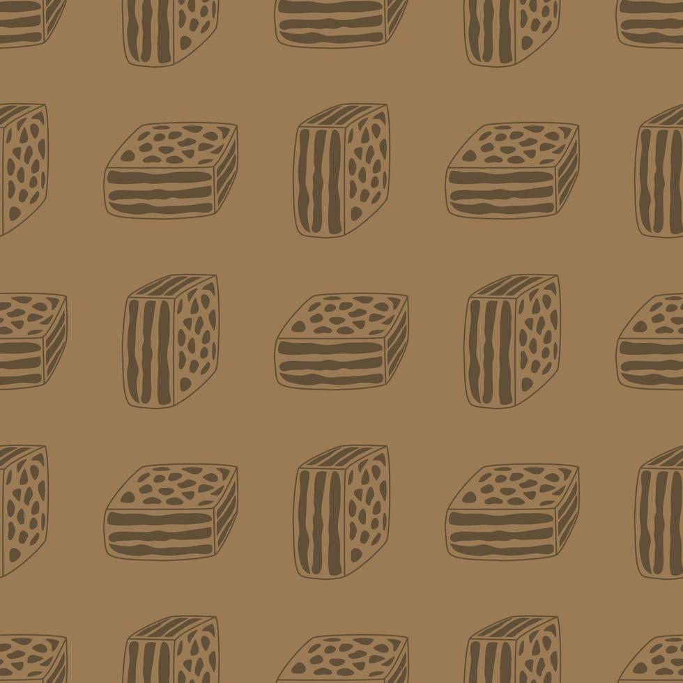 Kraft paper pattern with brownies. Wrapping paper and packaging patterns. Hand drawn lines. vector