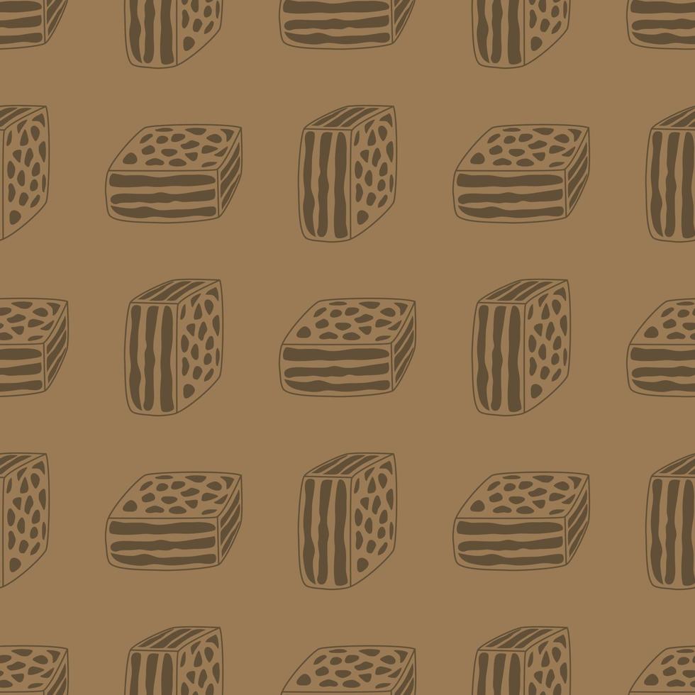 patrón de papel kraft con brownies. papel de envolver y patrones de embalaje. líneas dibujadas a mano. vector