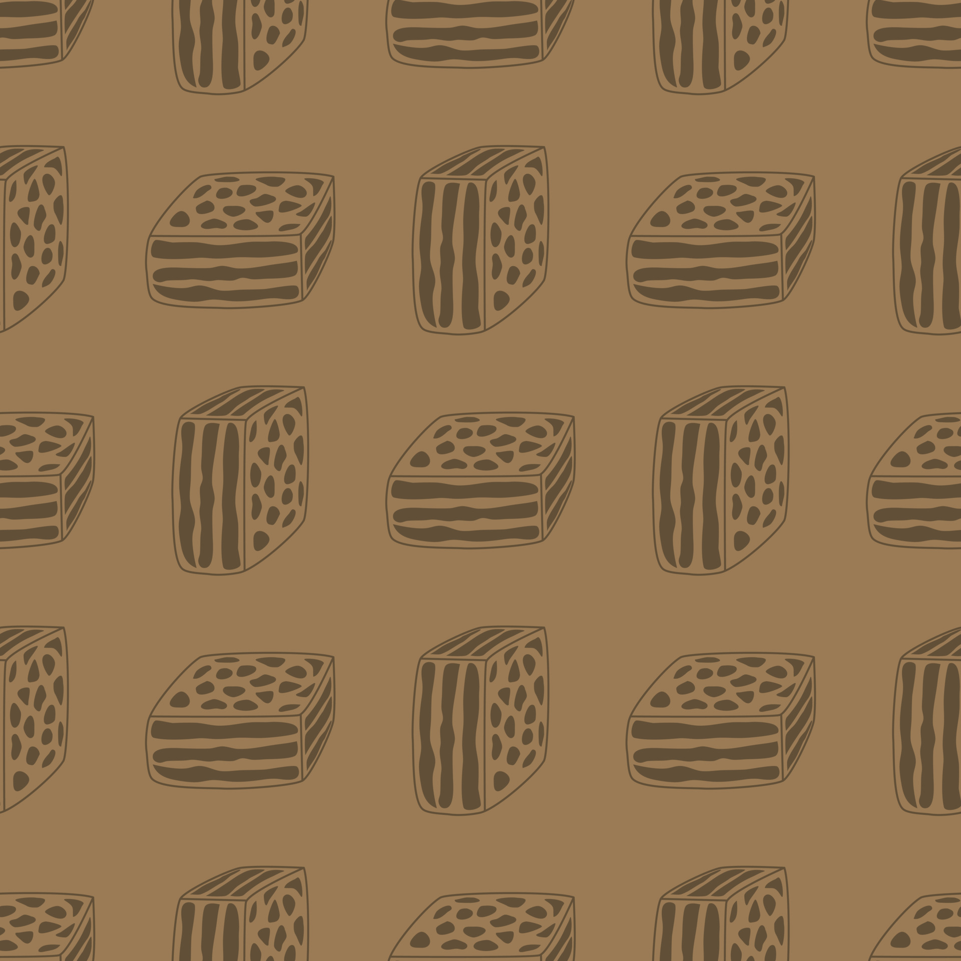 Kraft paper pattern with brownies. Wrapping paper and packaging