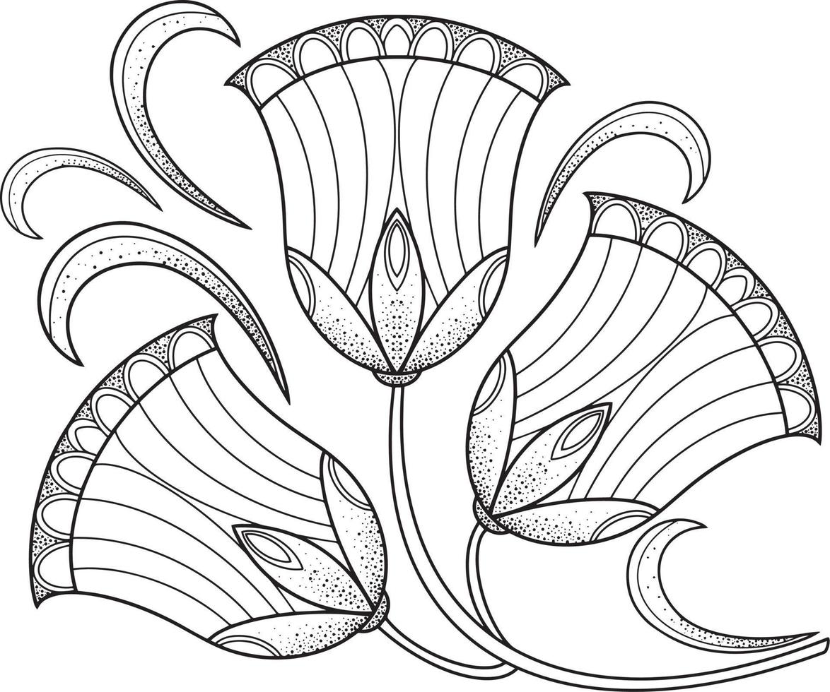 Monochrome pattern with decorative bells and leaves on a transparent background, vector illustration