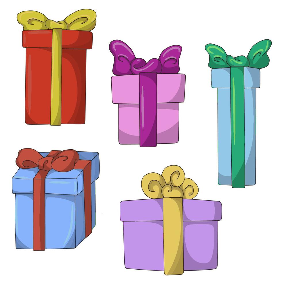 Holiday gifts in a colored package with a bow are a gift for the holiday. Vector illustration on a white background