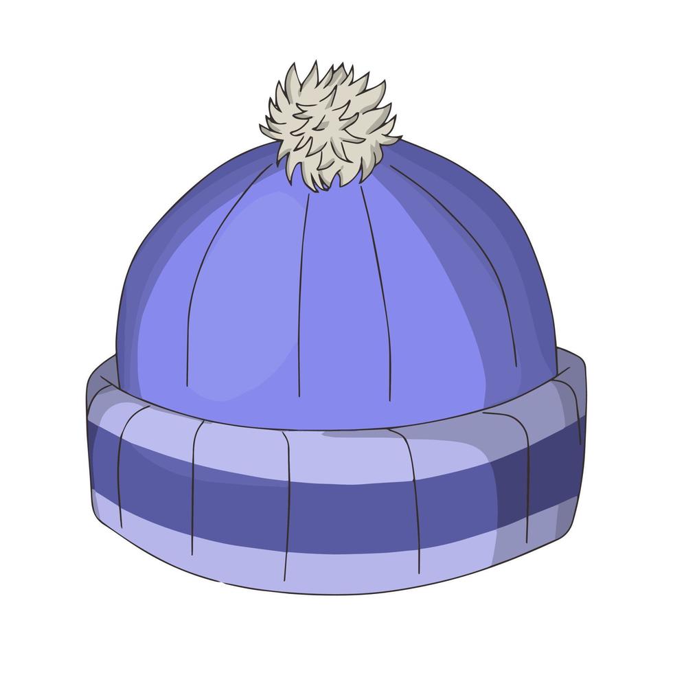 Light blue warm winter hat with a pump. vector cartoon illustration on a white background