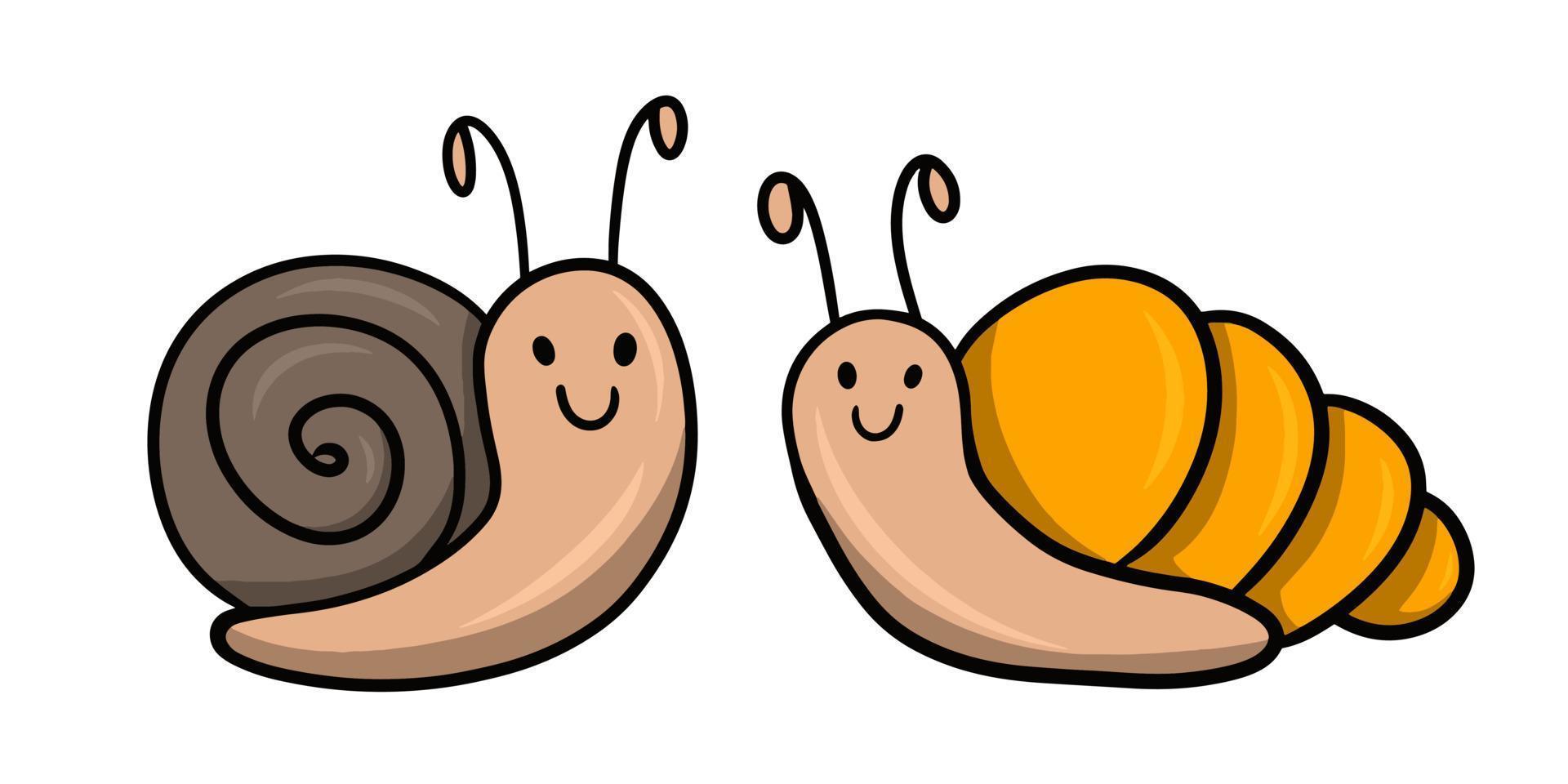 conjunto de pequeños caracoles de dibujos animados, carácter, ilustración vectorial sobre un fondo blanco, elemento de diseño vector