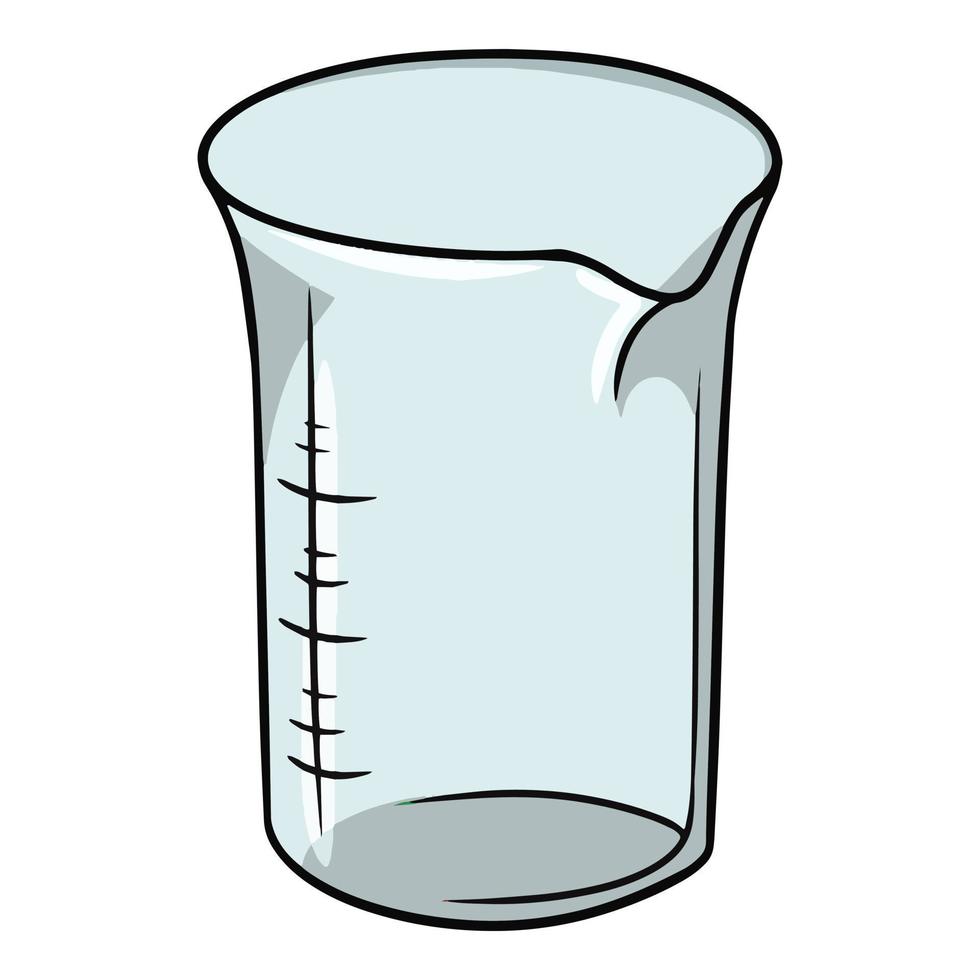 vaso medidor de vidrio con divisiones, ilustración vectorial en estilo de dibujos animados sobre un fondo blanco vector