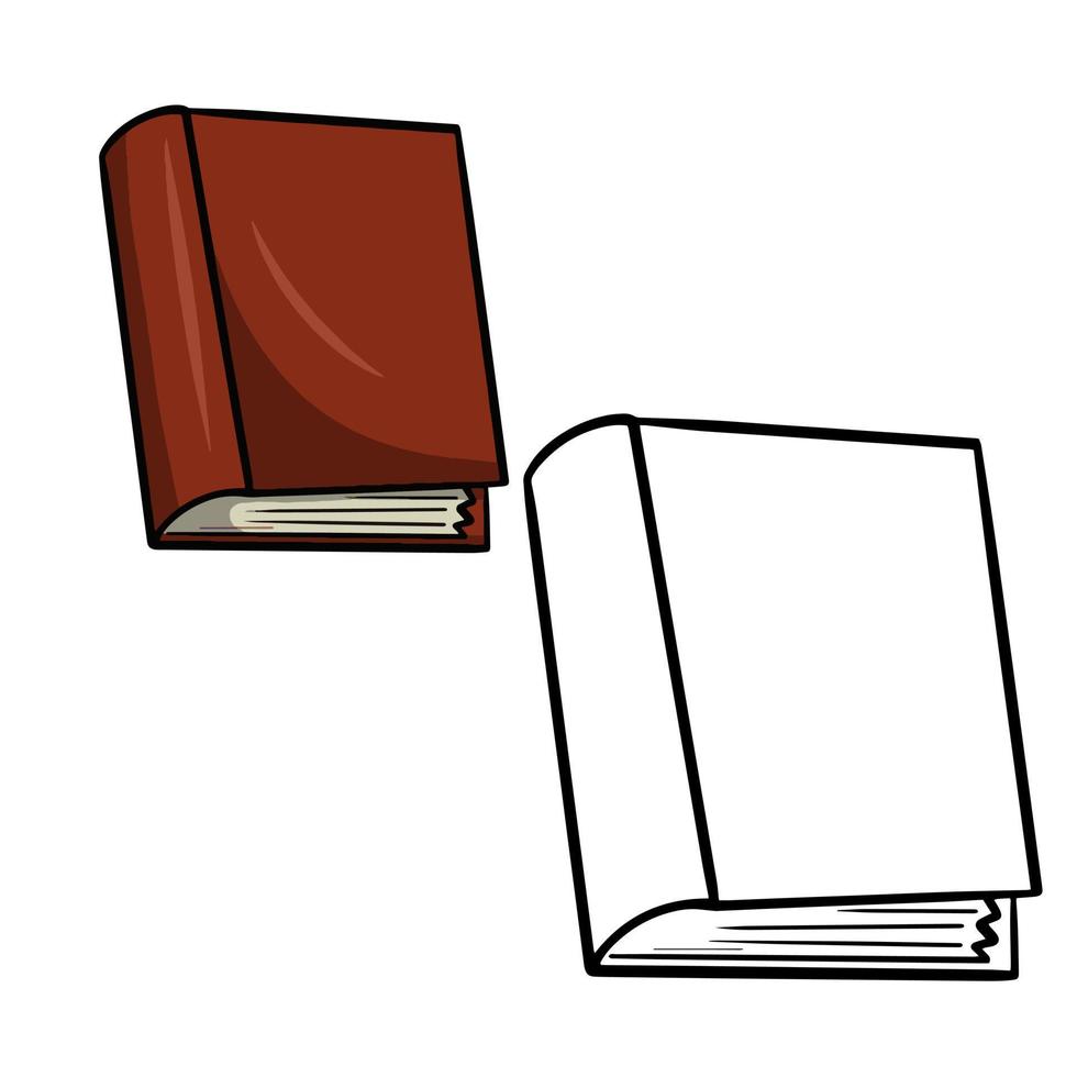 A set of color and sketch illustration. Red closed book, school collection. Vector illustration in cartoon style on a white background