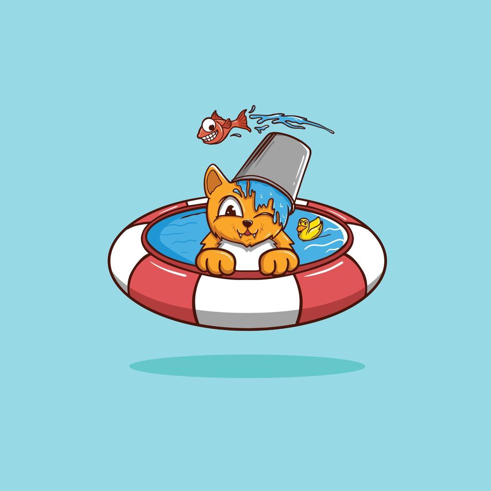 Cat And Fish Swimming Mascot Cartoon vector