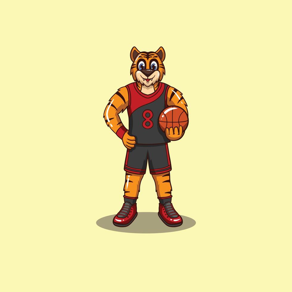 tigre, mascota, caricatura, baloncesto vector