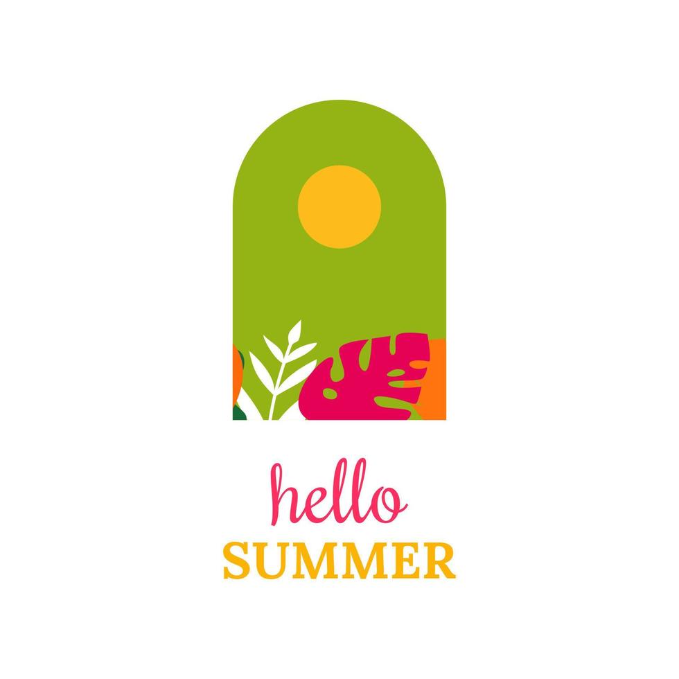 Hello summer vector illustration for social media design templates background with copy space for text. Summer landscapes background for banner, greeting card, poster, and advertising.