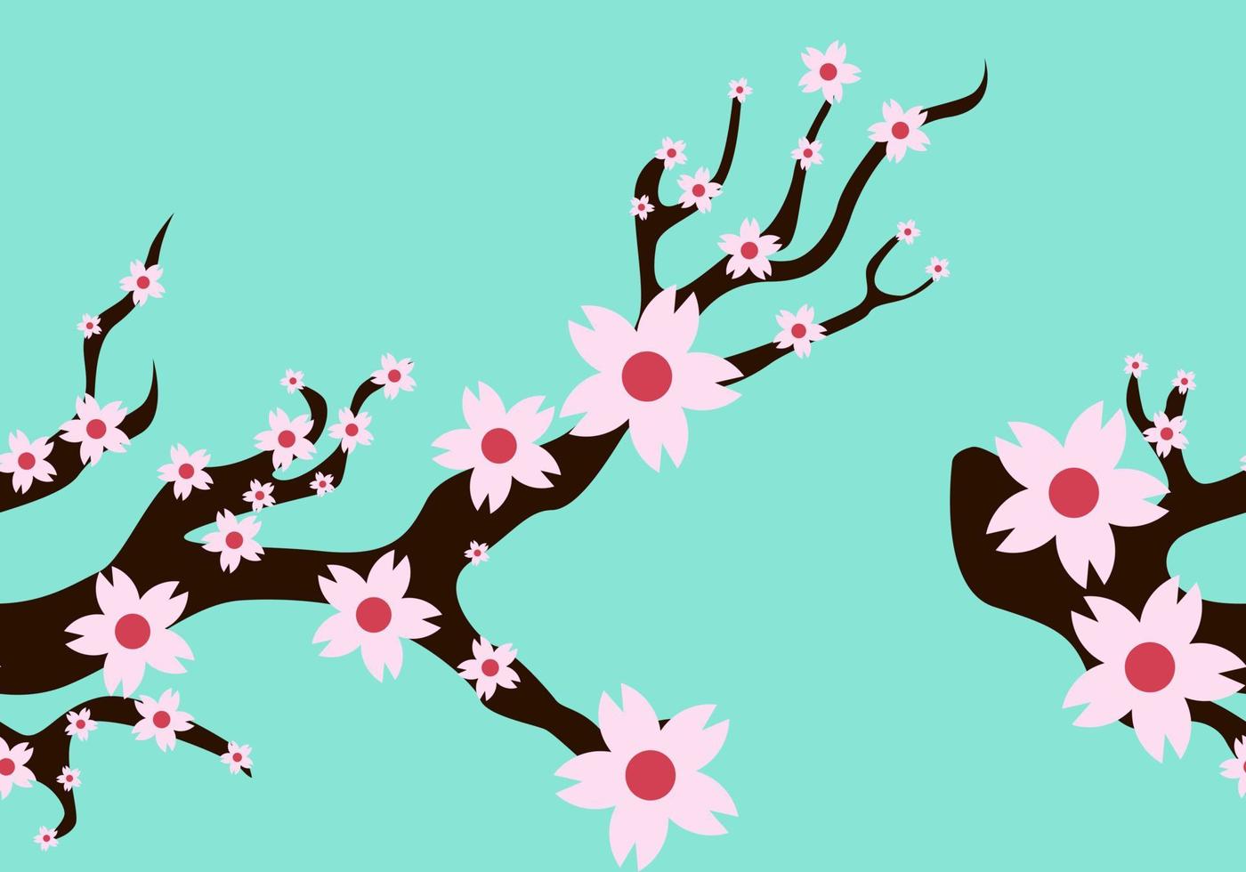 Cherry blossoms, spring flower garden vector illustration on tosca background, Japanese sakura flowers aesthetic and vaporwave style.