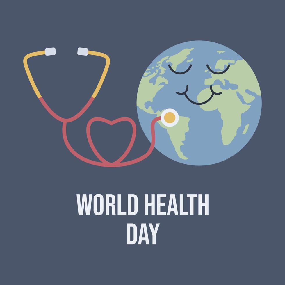 World Health Day is a global health awareness day celebrated every year on 7th April. Modern vector health illustration design with globe and stethoscope.