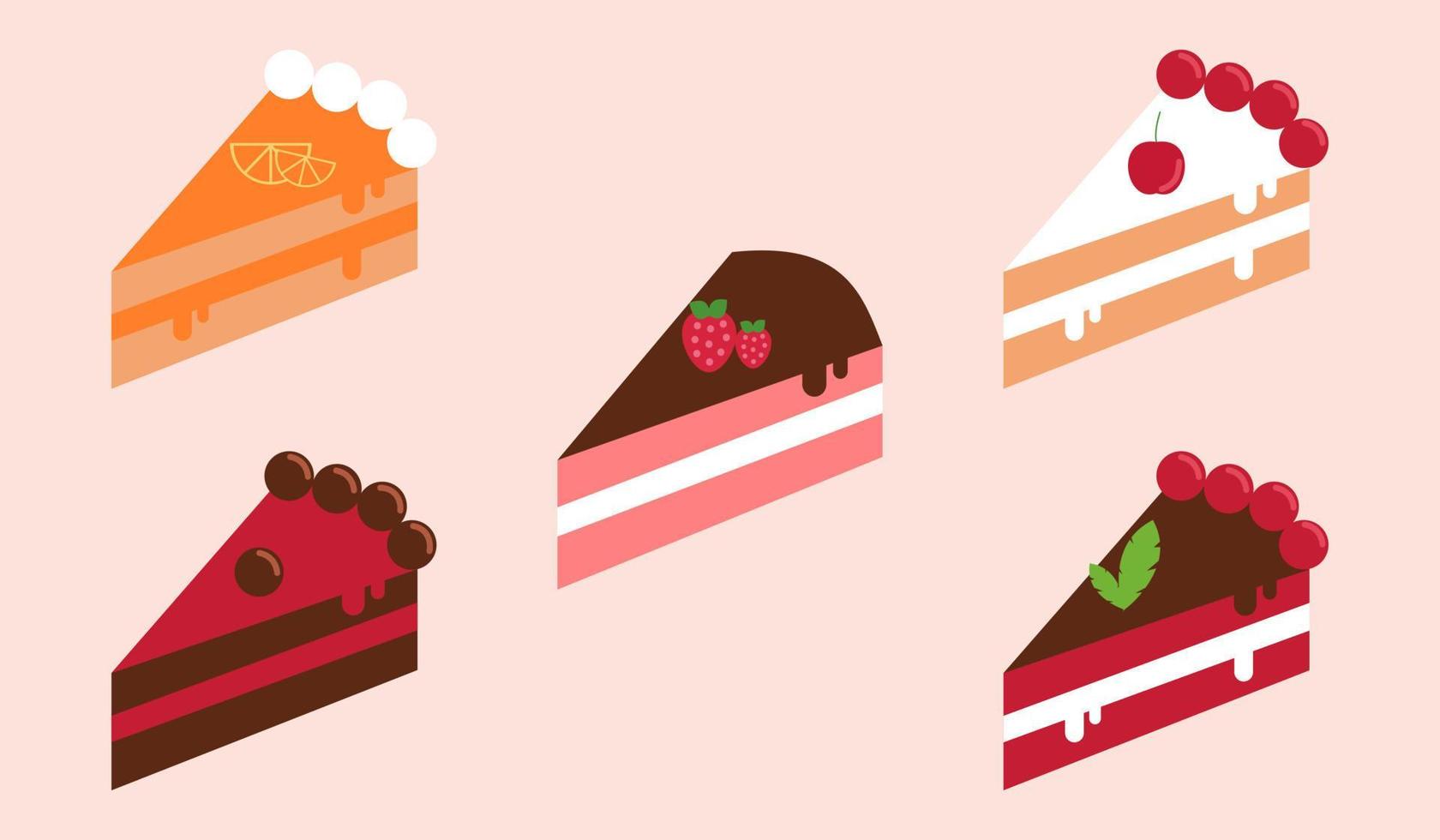Set of sweet yummy cakes. Isolated on white background. Flat style, vector illustration.collection.