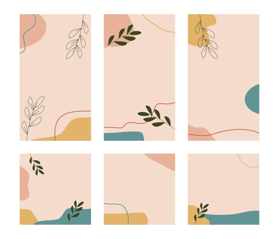 Historias de medios sociales de estilo boho, publicaciones, plantillas destacadas. fondos vectoriales botánicos florales abstractos con espacio de copia para texto vector