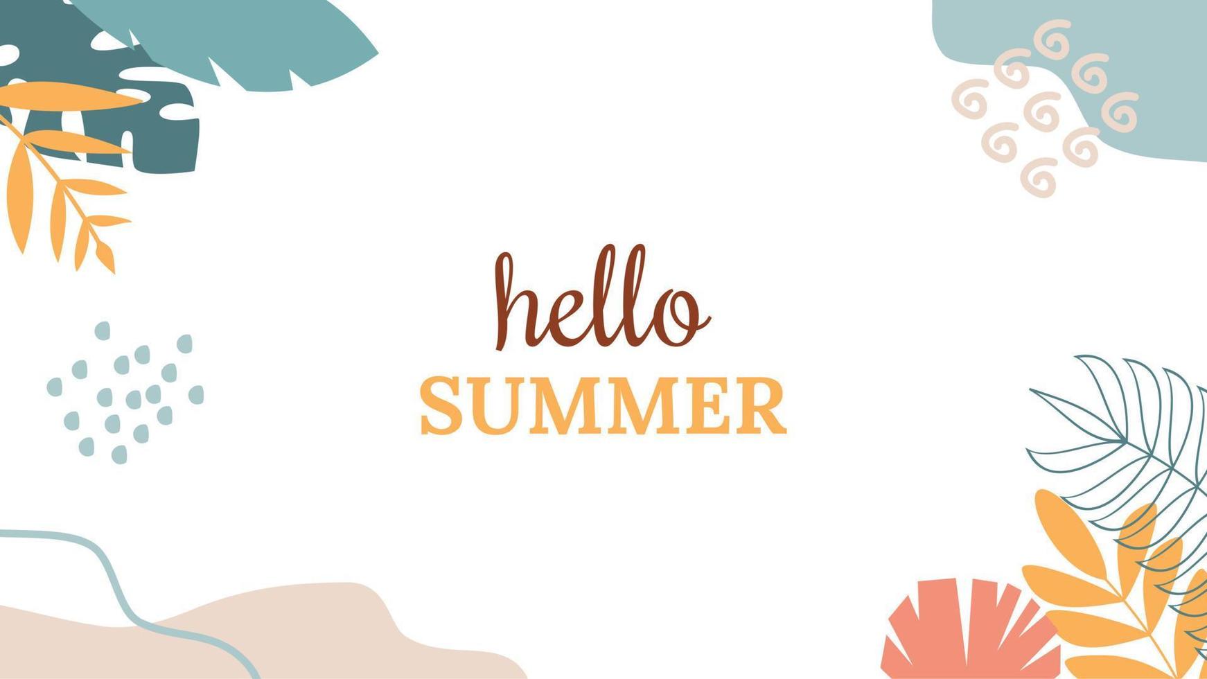 Hello summer vector illustration for social media design templates background with copy space for text. Summer landscapes background for banner, greeting card, poster, and advertising.