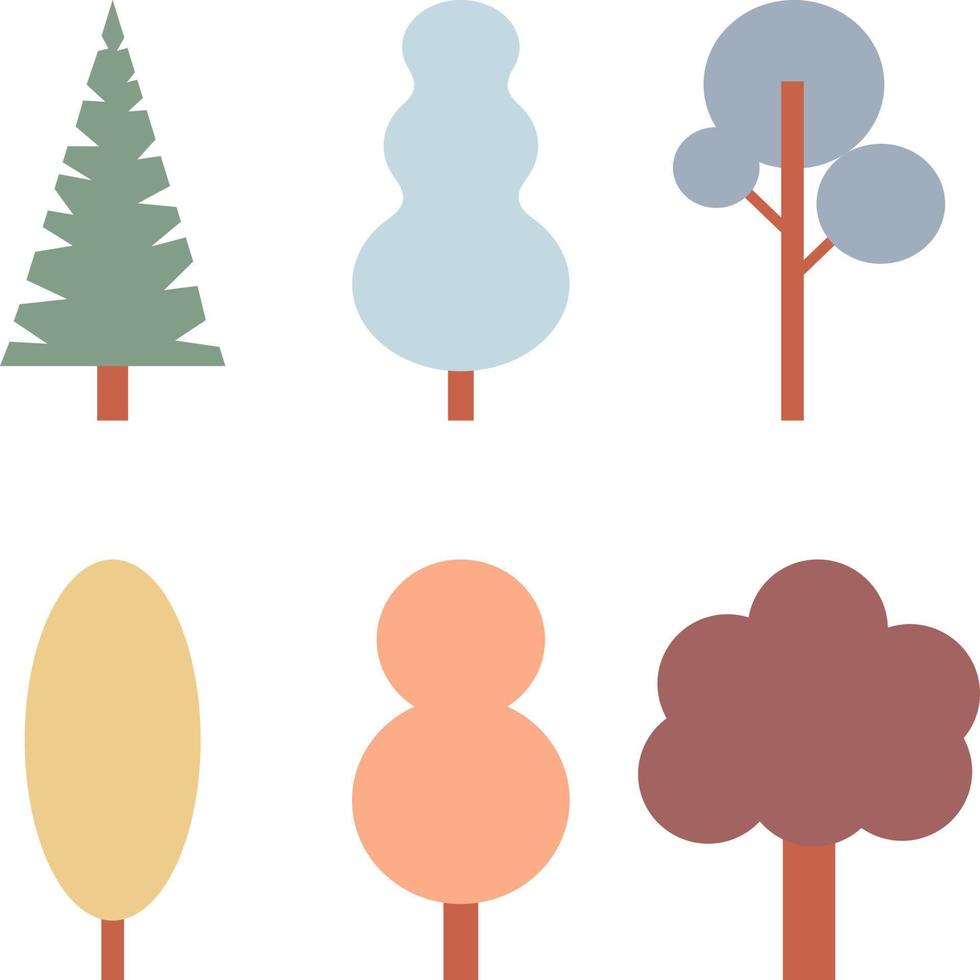 Tree collection with nice colors. Set of trees with nice shapes. Vectors set.