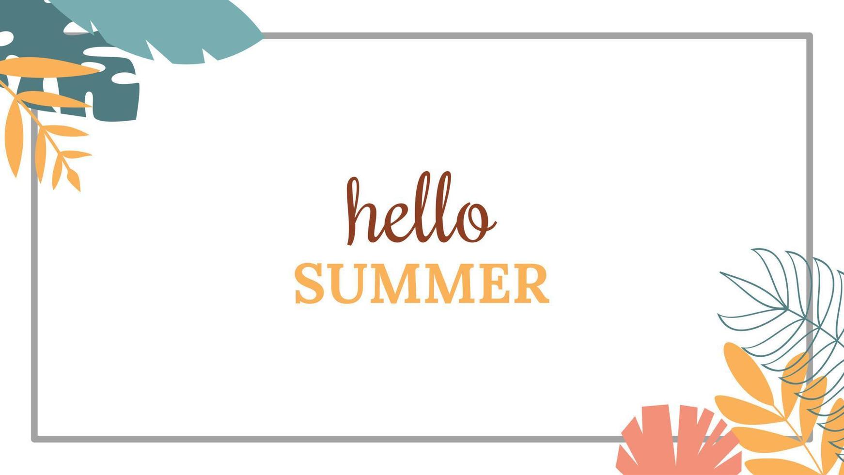 Hello summer vector illustration for social media design templates background with copy space for text. Summer landscapes background for banner, greeting card, poster, and advertising.