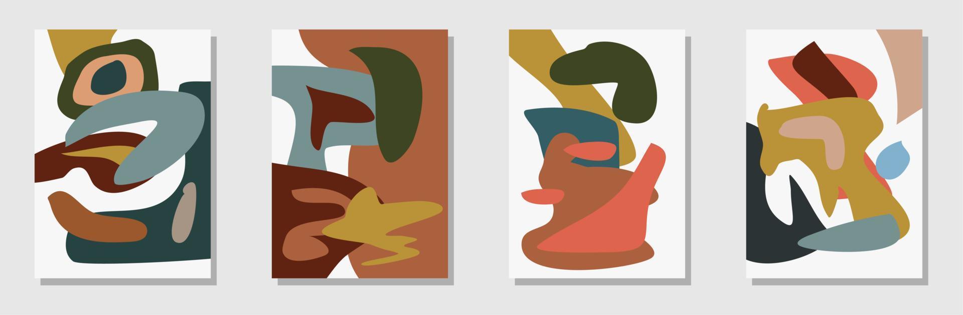 conjunto de vectores de arte de pared de forma orgánica vectorial. dibujo de fondo de color de tono tierra con forma abstracta. diseño de arte de forma orgánica abstracta para impresiones enmarcadas en paredes, impresiones en lienzo, póster, decoración del hogar.