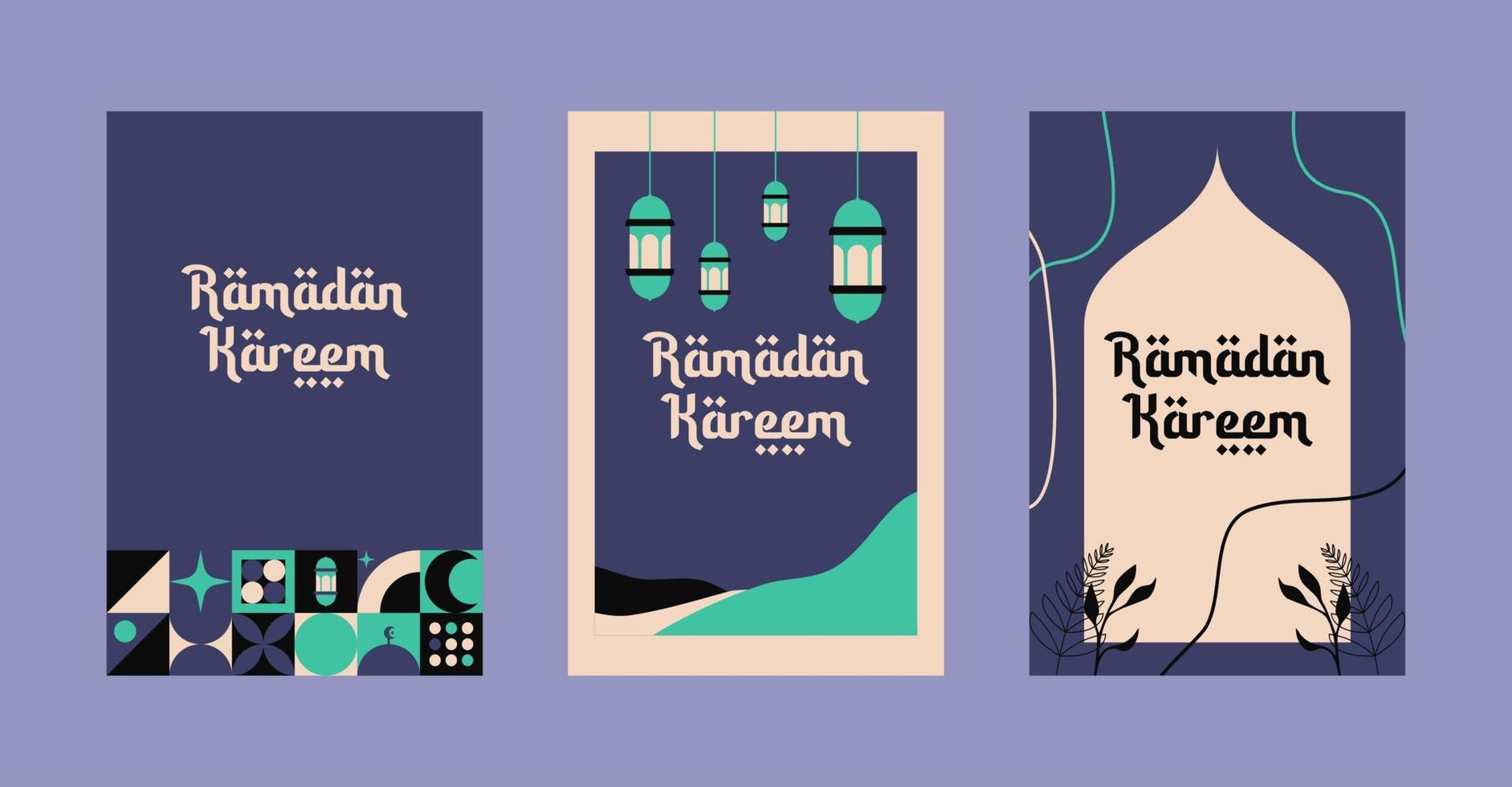 ramadán kareem. plantilla de tarjeta de felicitación islámica con ramadán para diseño de papel tapiz. afiche, pancarta de los medios. un conjunto de ilustraciones vectoriales. vector de colección de ramadán.