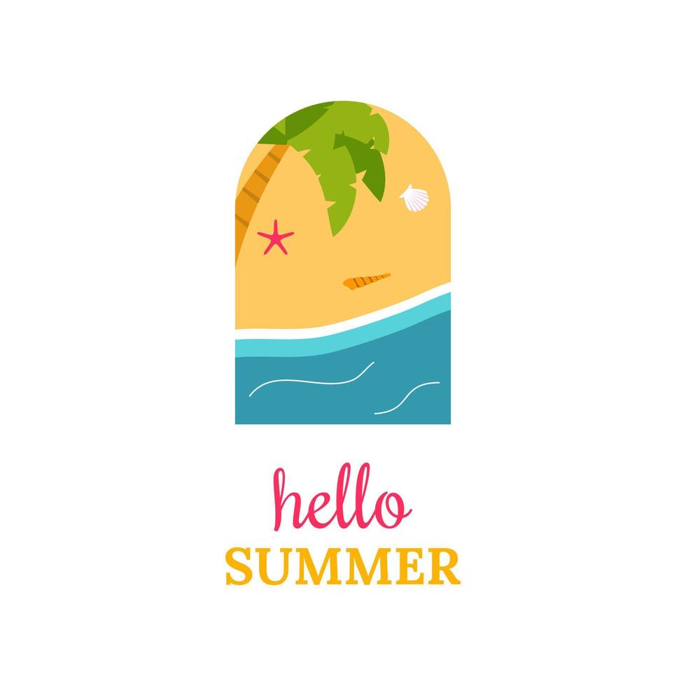 hola ilustración de vector de verano para fondo de plantillas de diseño de redes sociales con espacio de copia para texto. fondo de paisajes de verano para banner, tarjeta de felicitación, afiche y publicidad.