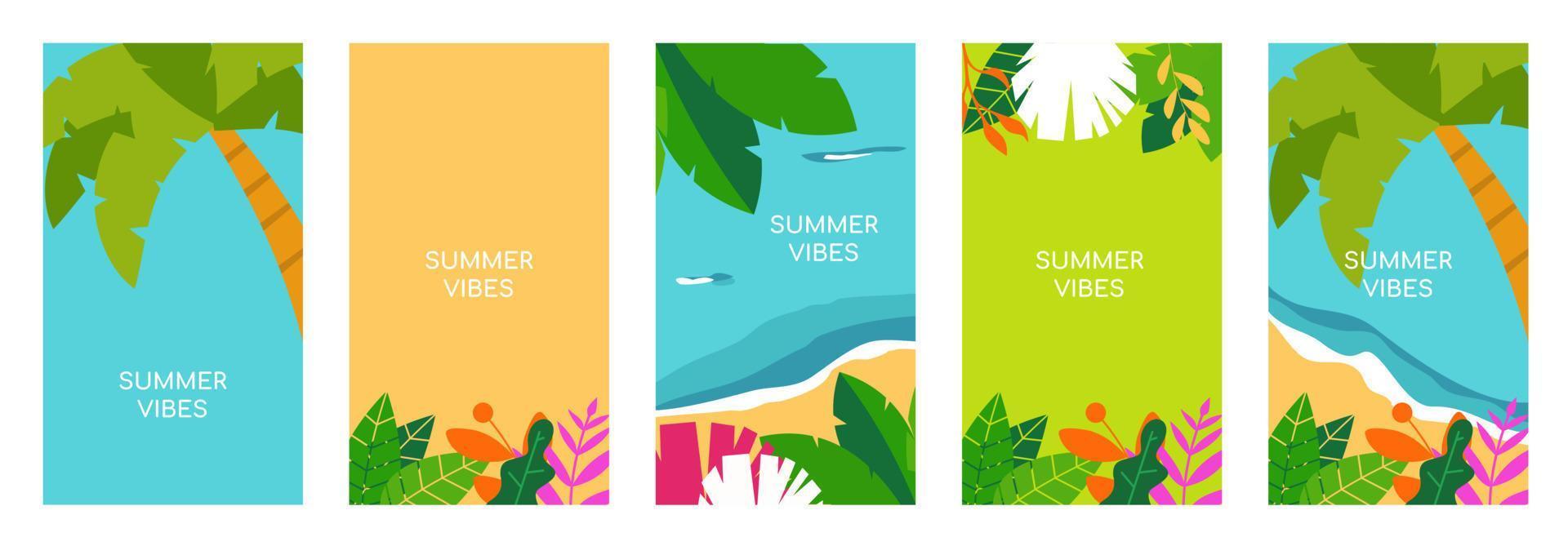 Hello summer vector illustration for social media design templates background with copy space for text. Summer landscapes background for banner, greeting card, poster, and advertising.