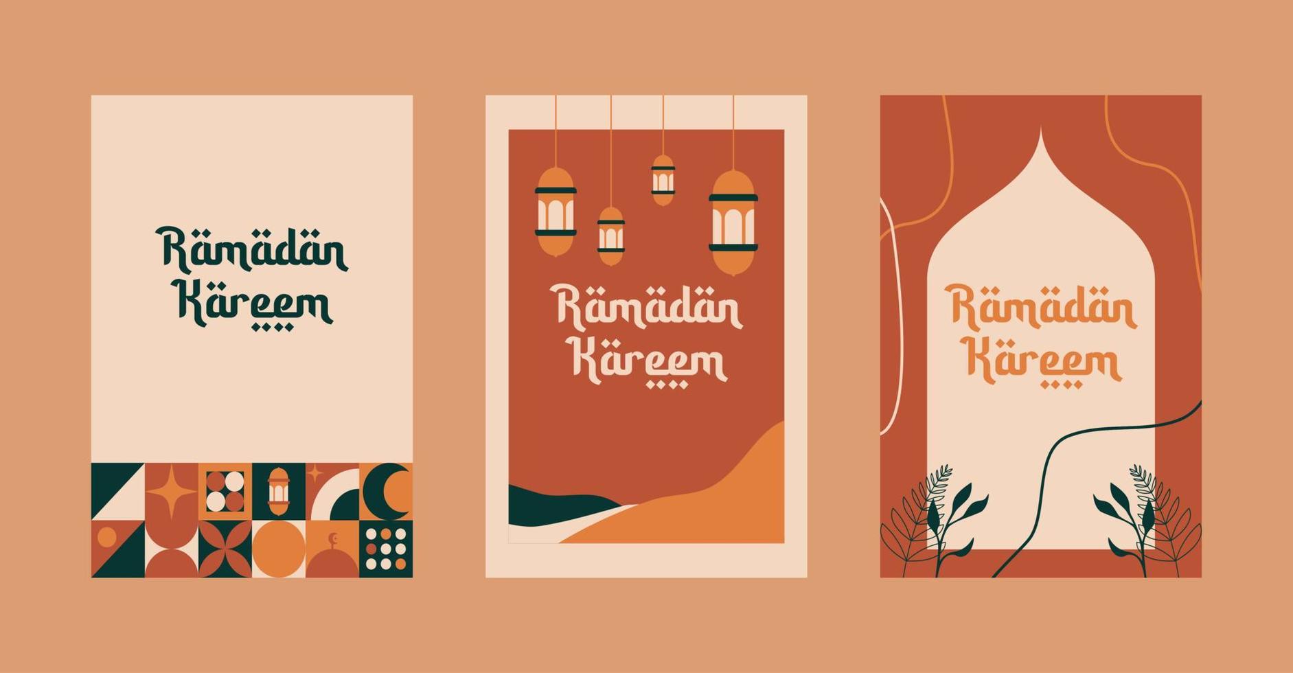 ramadán kareem. plantilla de tarjeta de felicitación islámica con ramadán para diseño de papel tapiz. afiche, pancarta de los medios. un conjunto de ilustraciones vectoriales. vector de colección de ramadán.