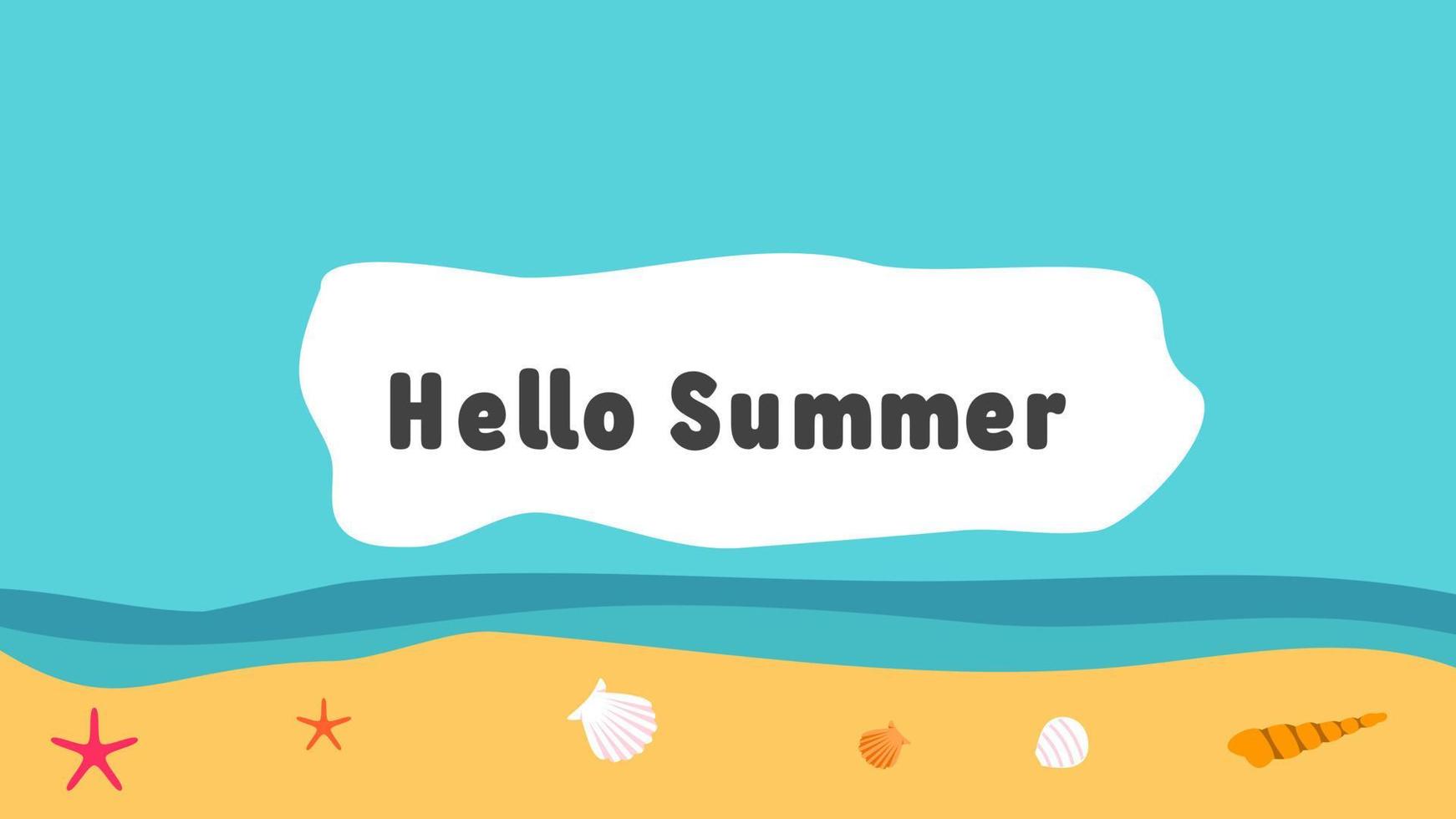 Hello summer vector illustration for social media design templates background with copy space for text. Summer landscapes background for banner, greeting card, poster, and advertising.