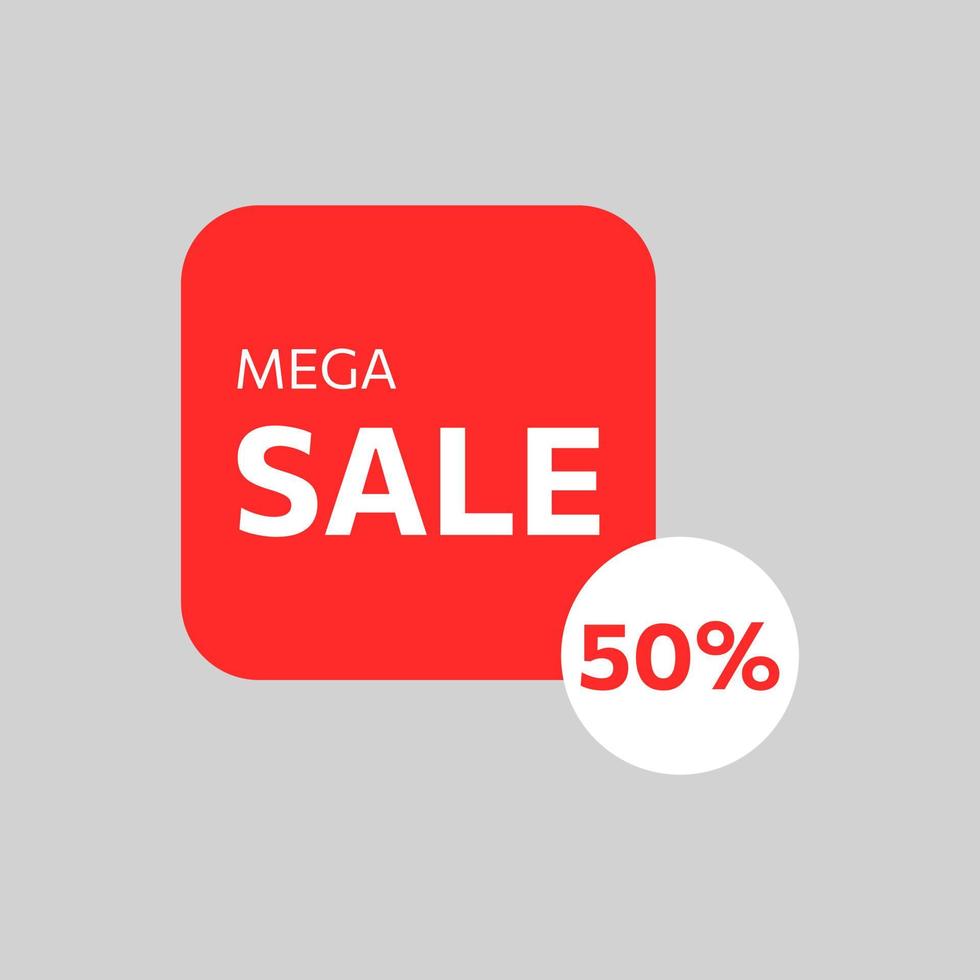 Mega sale discount up to 50 percent. Mega sale sticker, banner, and template. Mega sale banner template for social media. Mega sale flyer design. vector