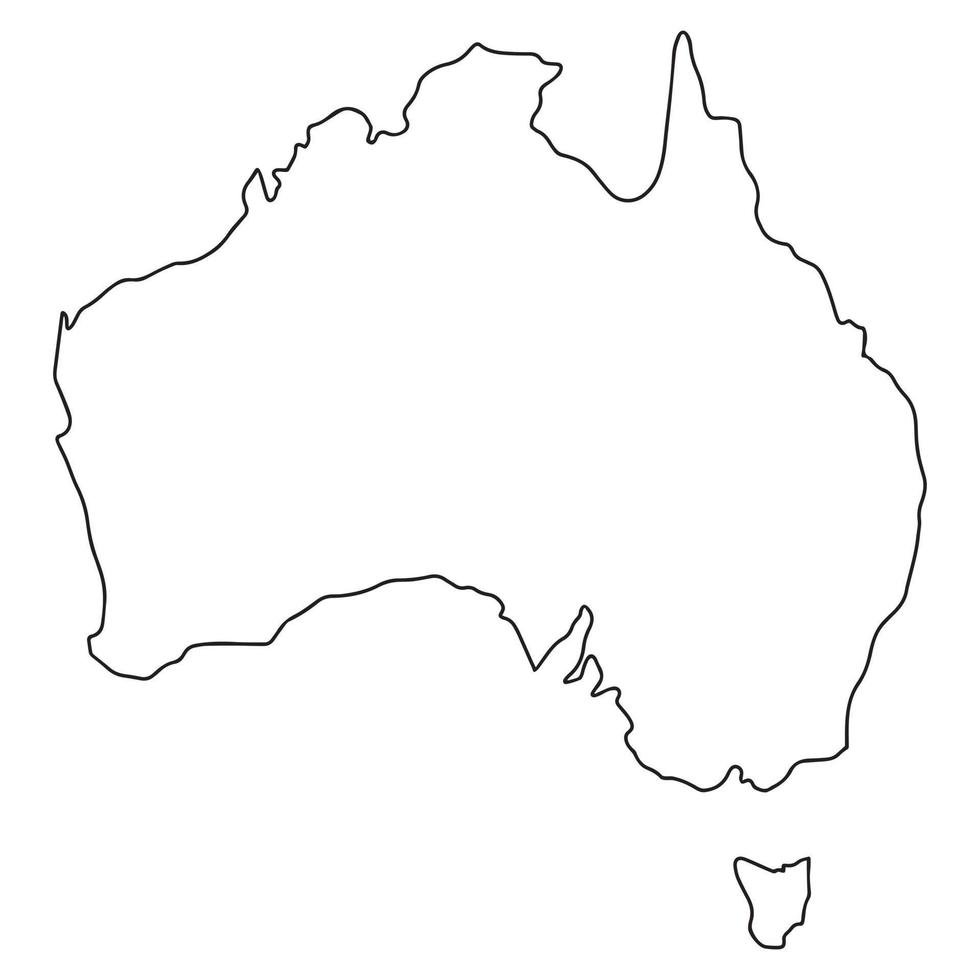 Map of Australia - simple hand drawn sketch style black line outline contour map. Vector illustration isolated on white. Australian continent border silhouette drawing